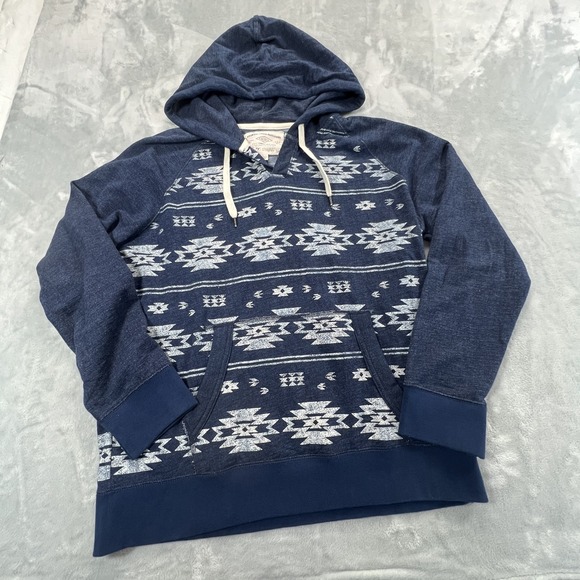 American Eagle Outfitters Mens Hoodie Sz L Aztec Y2K Blue Pocket Gorpcore Comfy - Picture 1 of 16